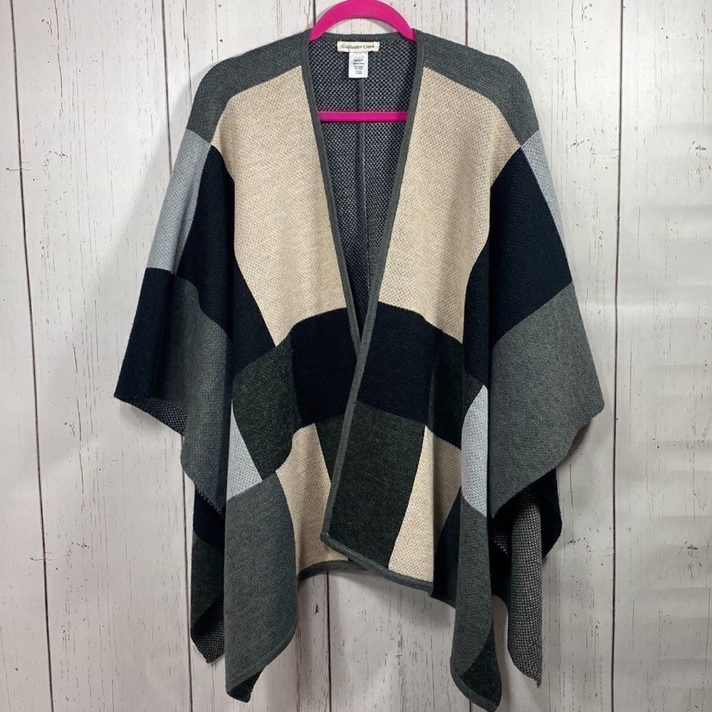 Coldwater Creek Wool Blend Colorblock Open Front Poncho Cape Cozy Cottagecore